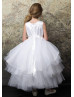 Beaded White Lace Tulle Layered Flower Girl Dress